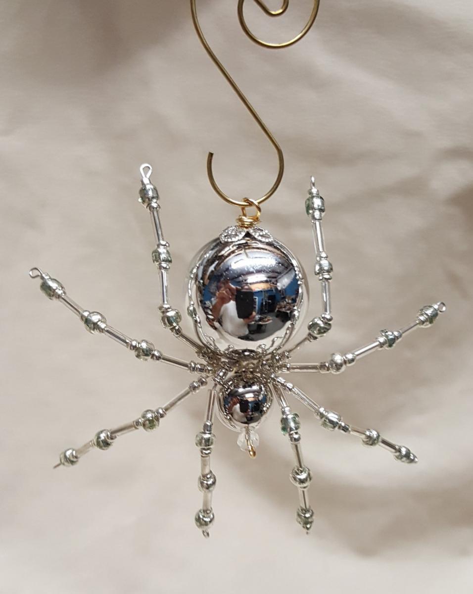 Metallic Christmas Beaded Silver Spider picture