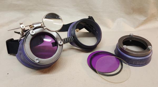 Purple Steampunk Engineer Goggles With Magnifying Loupe picture