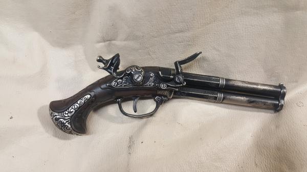 Steampunk Style 18th Century Aged French Double Barrel Flintlock picture