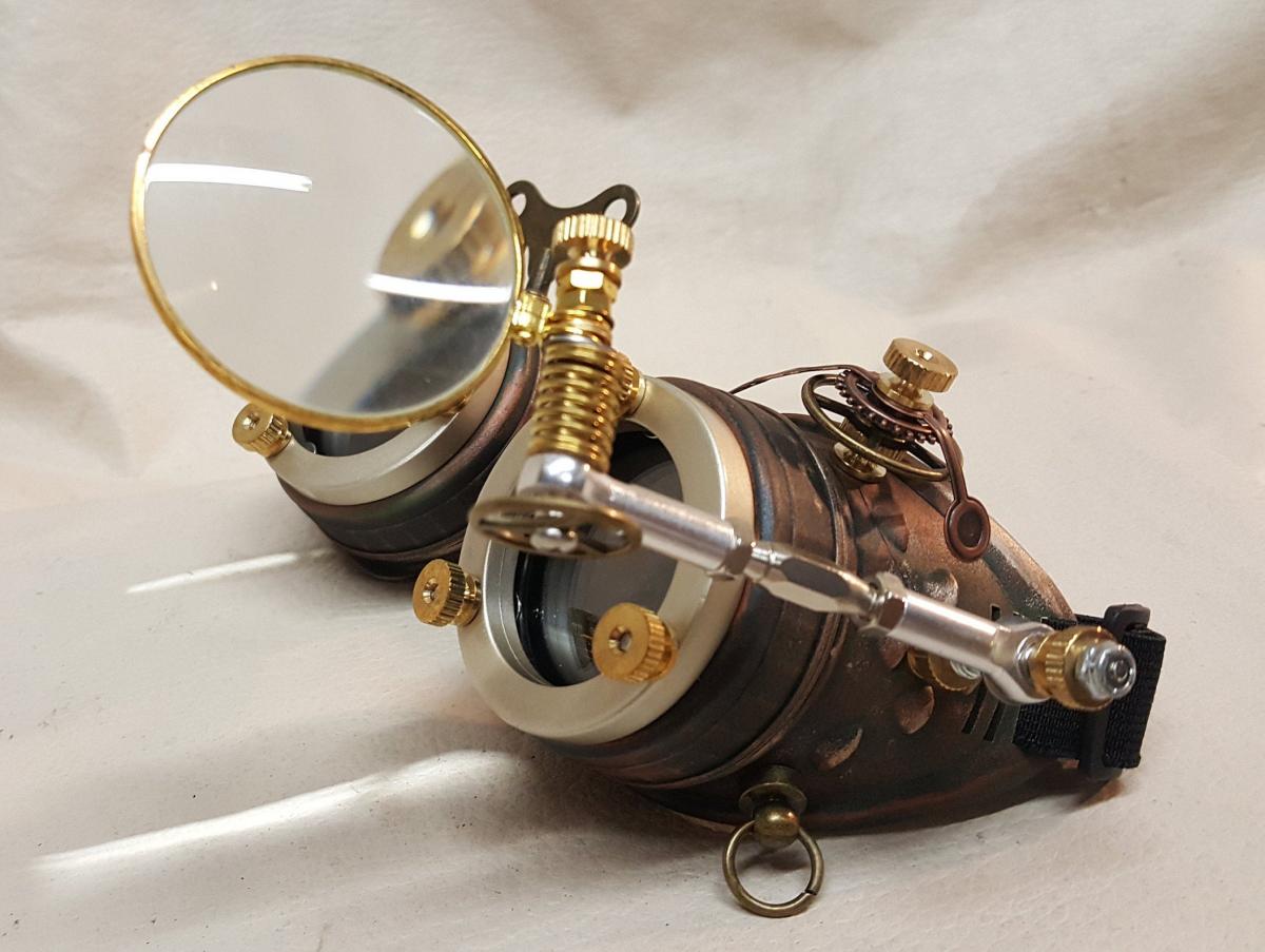 Steampunk Engineer Goggles With Large Magnifying Loupe picture