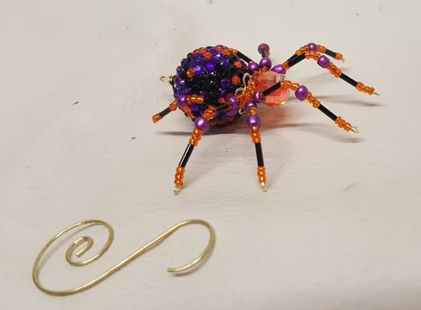 Steampunk Beaded Orange and Purple Opalescent Be-Jeweled Halloween Spider picture