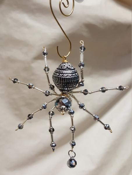 Christmas Silver Beaded Dew Drop Ornament Spider picture