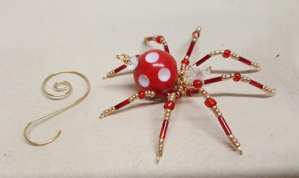Steampunk Beaded Red/White Dimpled Spider picture