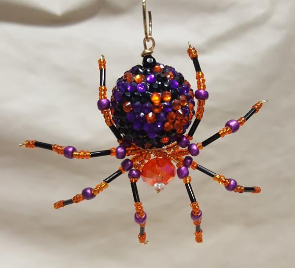 Steampunk Beaded Orange and Purple Opalescent Be-Jeweled Halloween Spider picture