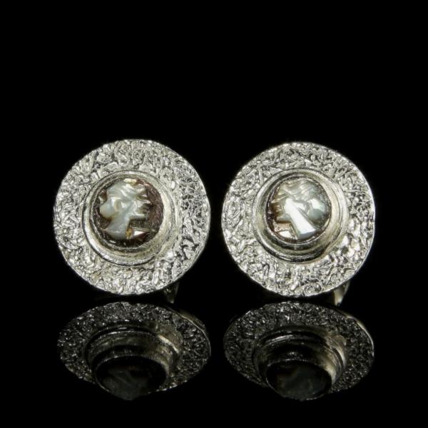 Antique Cameo Post Earrings - Black Lip Oyster Shell picture