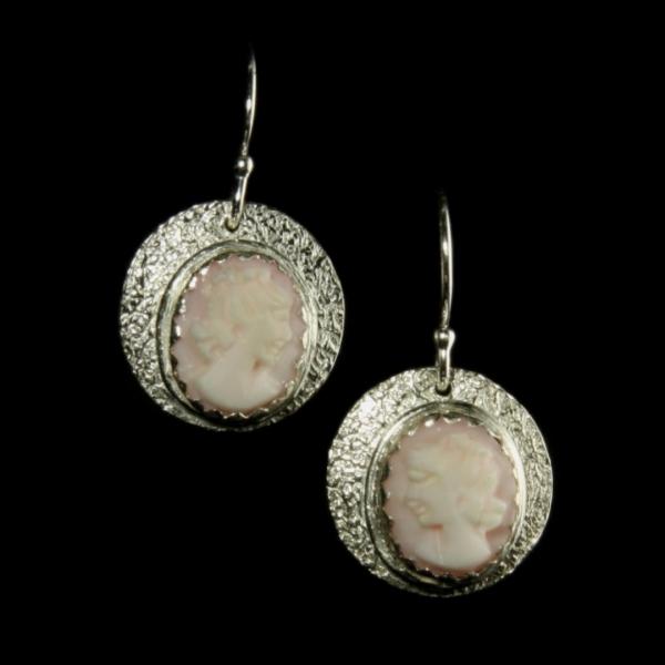 Antique Cameo Coin Earrings - Pink Conch Shell picture