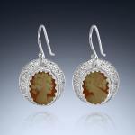 Antique Cameo Coin Earrings - Cornelian Shell