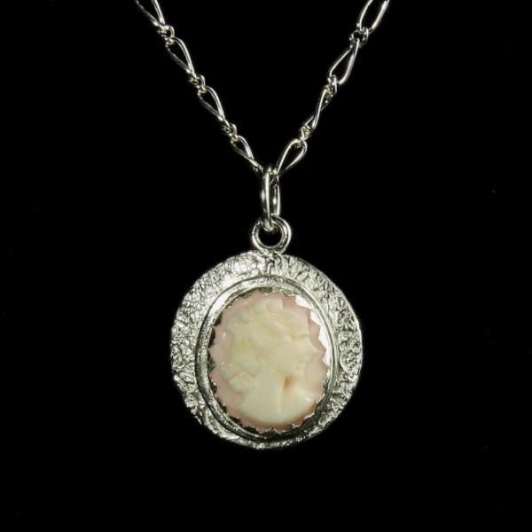Antique Cameo Coin Necklace - Pink Conch Shell picture