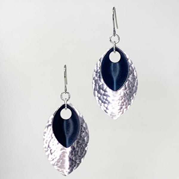 Black on Silver Leaf Earrings