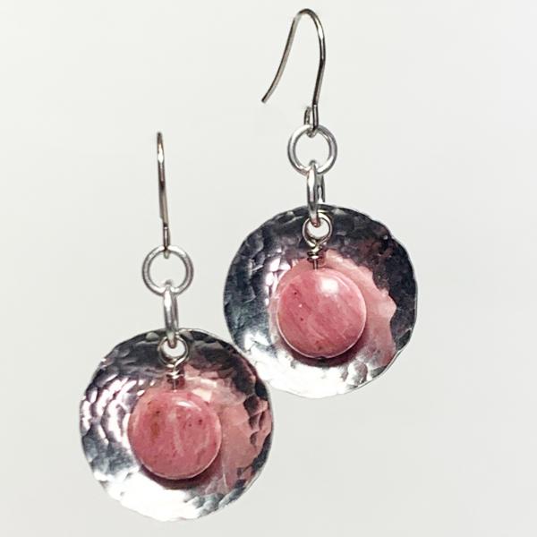 Hammered Dome and Rhodonite Earrings