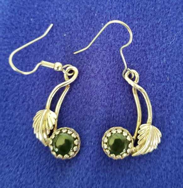 OOAK sterling silver earrings w/ dark  jade picture