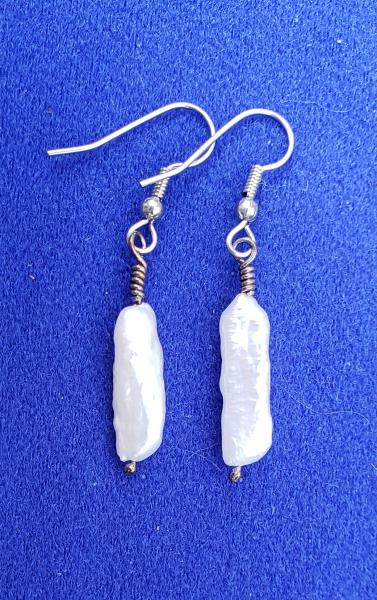 White Pearl Column Earrings, OOAK