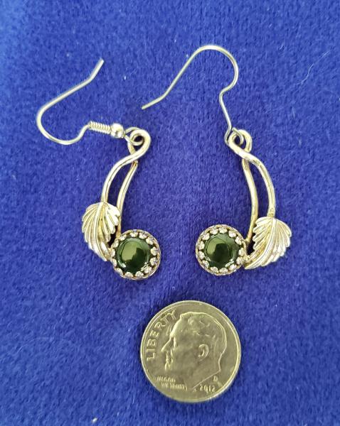 OOAK sterling silver earrings w/ dark  jade picture