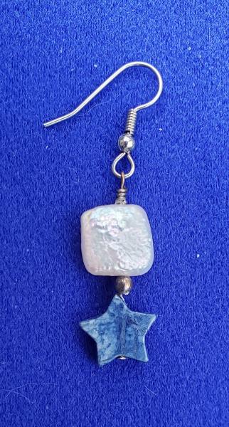Pearl and Sodalite OOAK Earrings