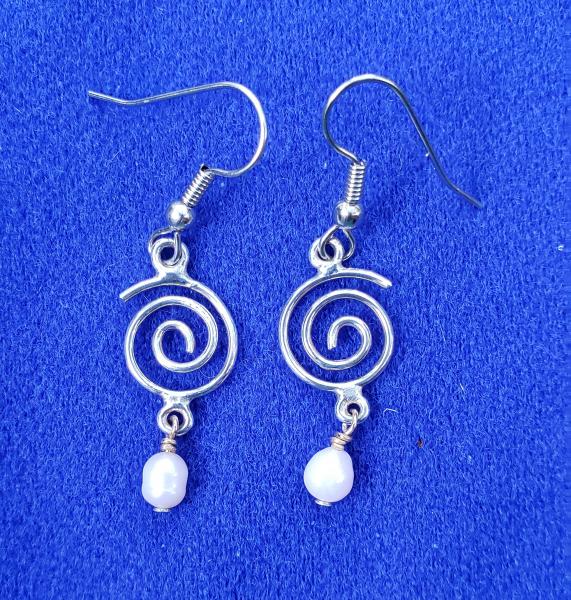 Sterling Silver Spiral Earrings w/ pearl, OOAK picture