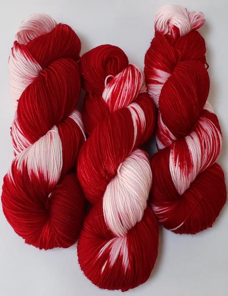 100% Superwash Merino Fingering Weight Yarn - Red and White Candy Stripe picture