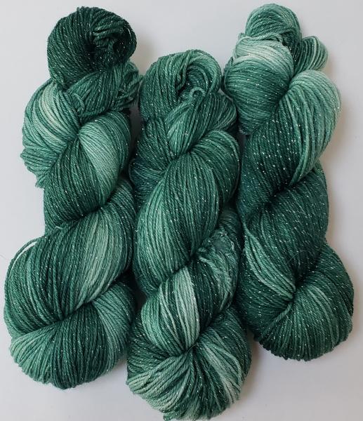 Silver Sparkle Superwash Merino Blend Fingering Weight Yarn - Tonal Forest Green Sparkle picture