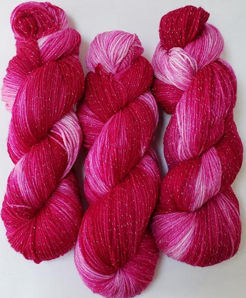 Silver Sparkle Superwash Merino Blend Fingering Weight Yarn - Tonal Pink Sparkle