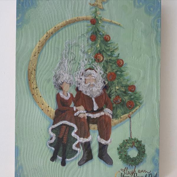 Santa and Mrs Clause wood print picture