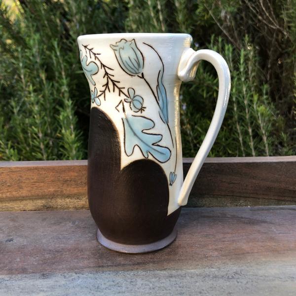 blue floral tall mug, soda fired picture