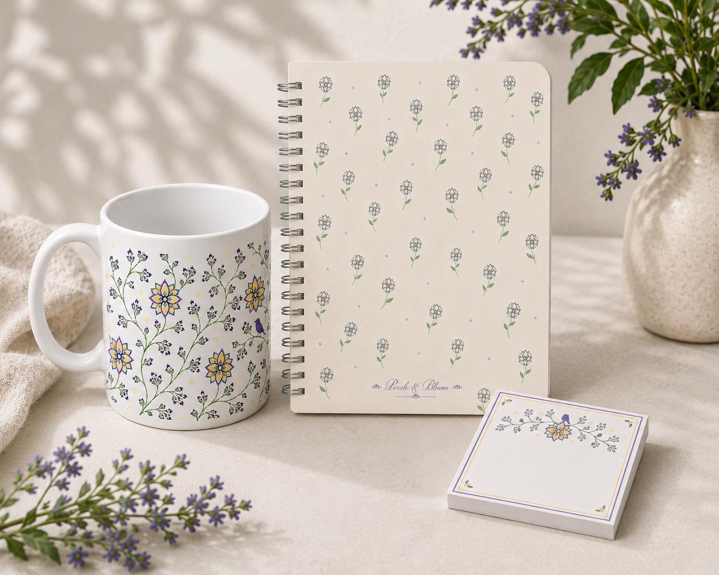 Wildflower Ceramic Mug: Lavender, Yellow Floral Wraparound Artwork (15 oz.) picture