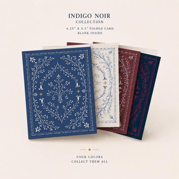 Indigo Noir Collection - Folded Card Set Of 12; 4 Designs