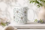 Wildflower Ceramic Mug: Lavender, Yellow Floral Wraparound Artwork (15 oz.)