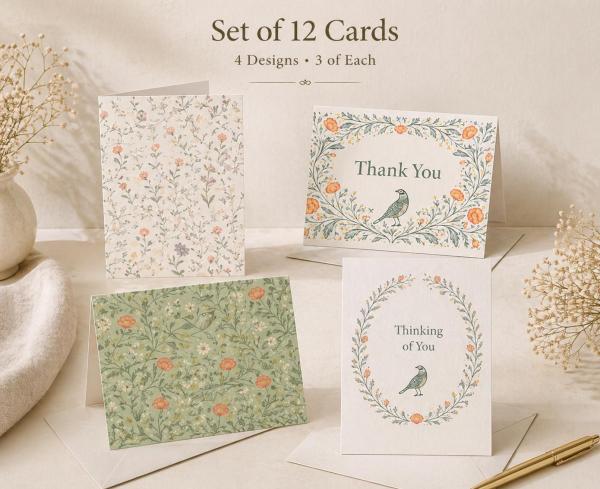 California Folded Card Set Of 12; 4 Designs