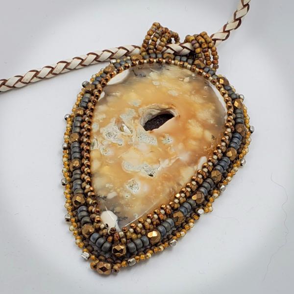 Rawhide Bead Embroidery Pendant Necklace picture