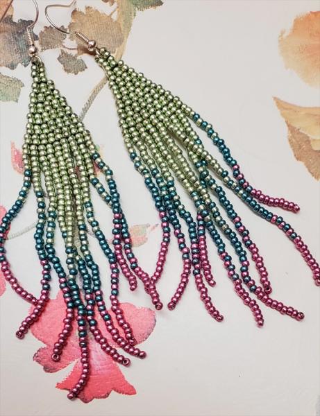 Seafoam Seed Bead Woven Fringe Earrings