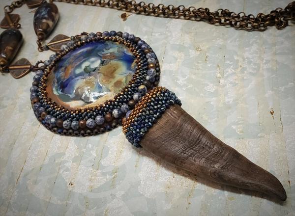 Yael Bead Embroidery Long Length Pendant Necklace