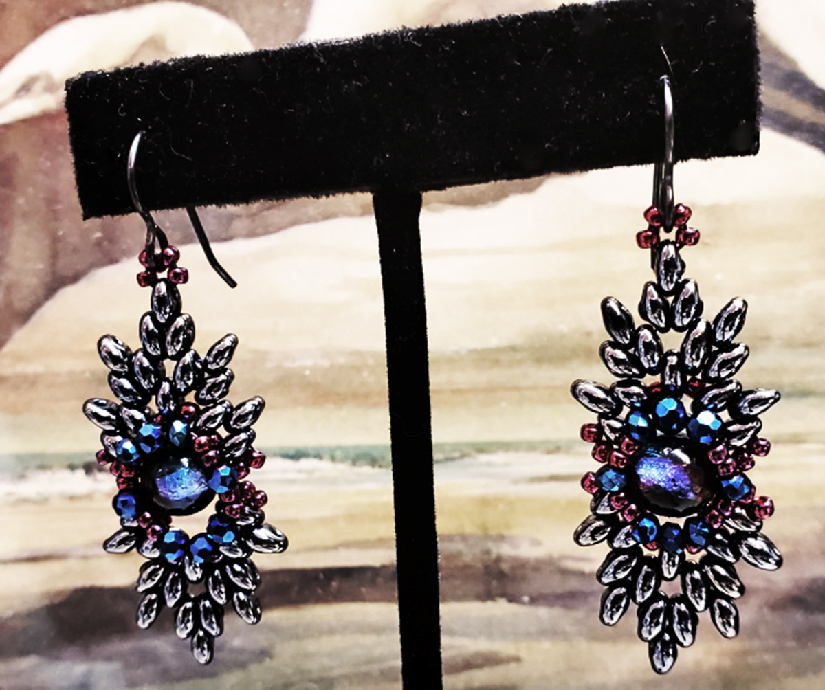 Icarus Bead Woven Earrings Dark Pewter picture