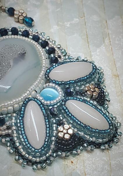 Icy Blue Bead Embroidery Pendant Necklace picture