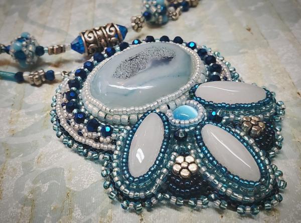 Icy Blue Bead Embroidery Pendant Necklace picture