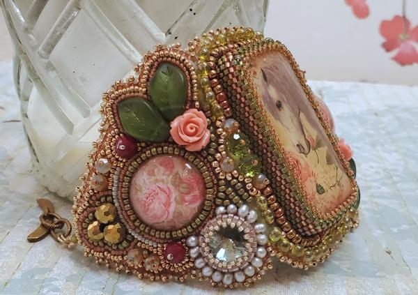Unicorns and Roses Bead Embroidery Cuff Bracelet picture