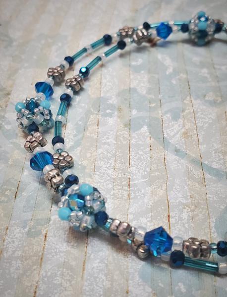 Icy Blue Bead Embroidery Pendant Necklace picture