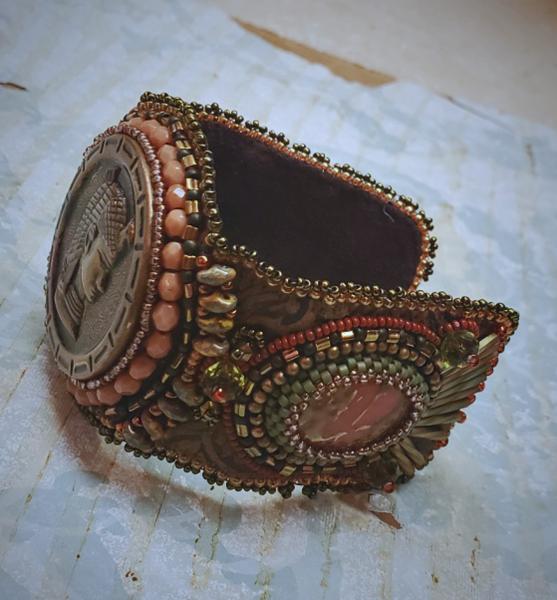 Vintage Art Deco Button Bead Embroidery Cuff picture