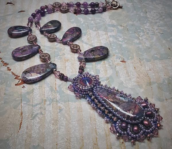 Purple Dragon Bead Embroidery Beaded Necklace picture