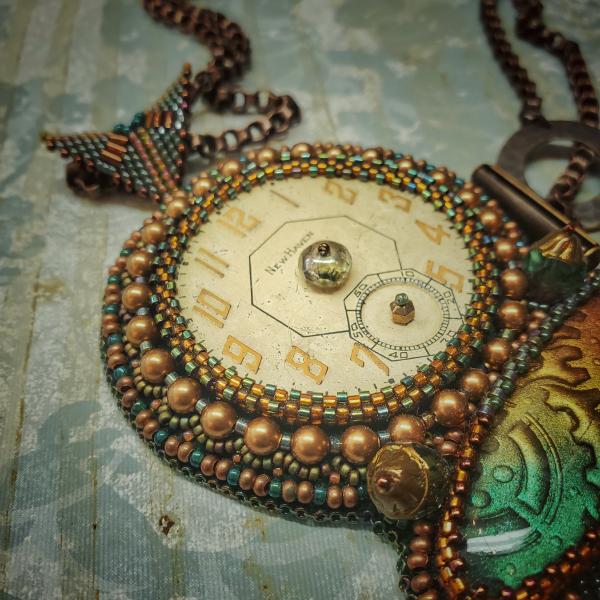 Timepiece Bead Embroidery Necklace picture