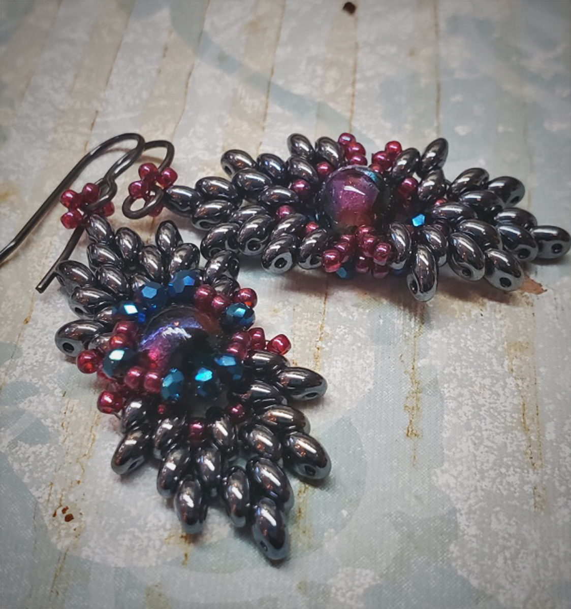 Icarus Bead Woven Earrings Dark Pewter picture