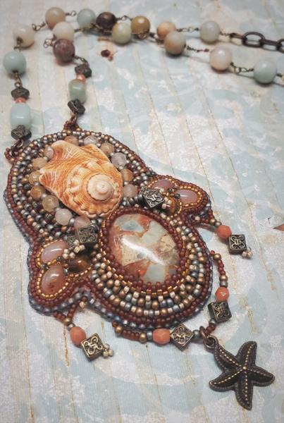 Tidal Pool Bead Embroidery Beaded Necklace picture