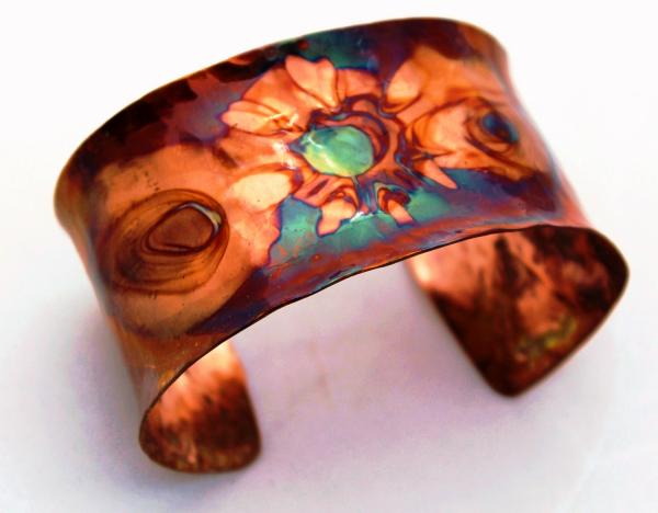 Flame Painted Dished Copper Cuff - 1.5 - inch width picture