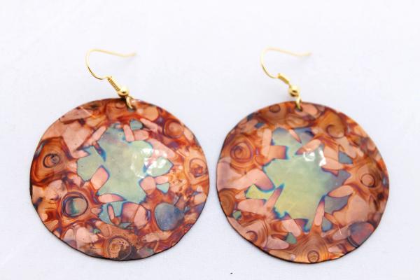 Flame Painted Round Copper Earrings - 2.0" picture