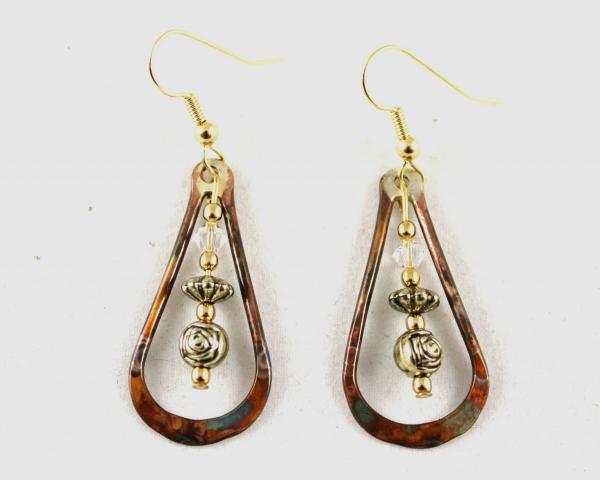 Flame Painted Copper Earrings with Crystal picture