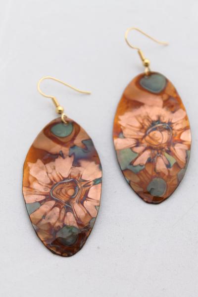 Flame Painted Copper Earrings - Hammered Ovals picture