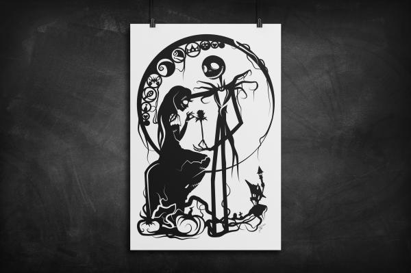 Jack & Sally - Nightmare Before Christmas silhouette art print picture