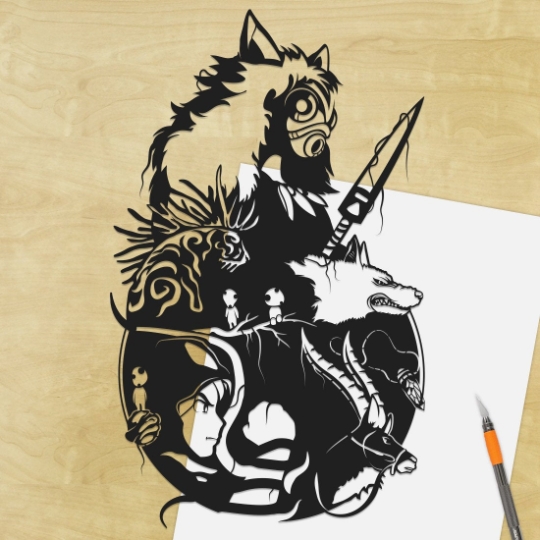 Princess Mononoke paper cut - UnFramed picture