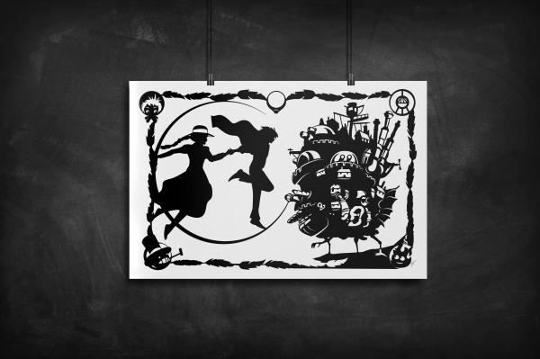 Howl's Moving Castle silhouette art print picture