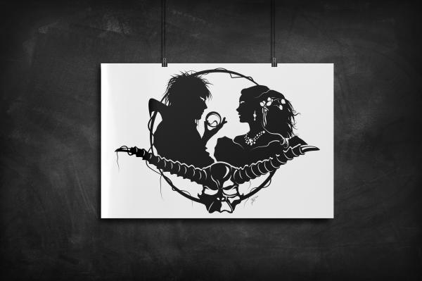 Jareth & Sarah - Labyrinth silhouette art print picture