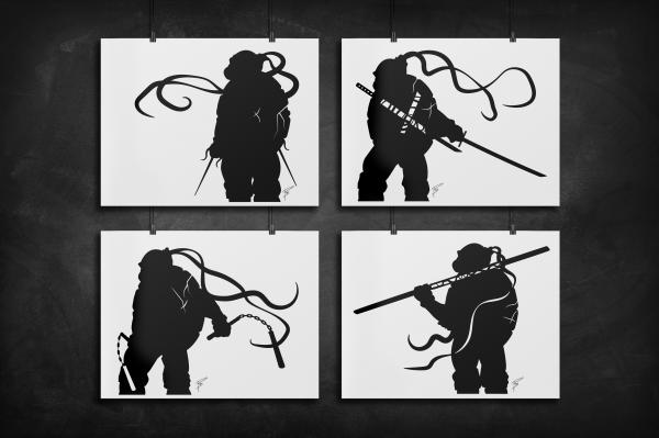Teenage Mutant Ninja Turtles - Leo, Raph, Mikey, Donnie silhouette art print picture